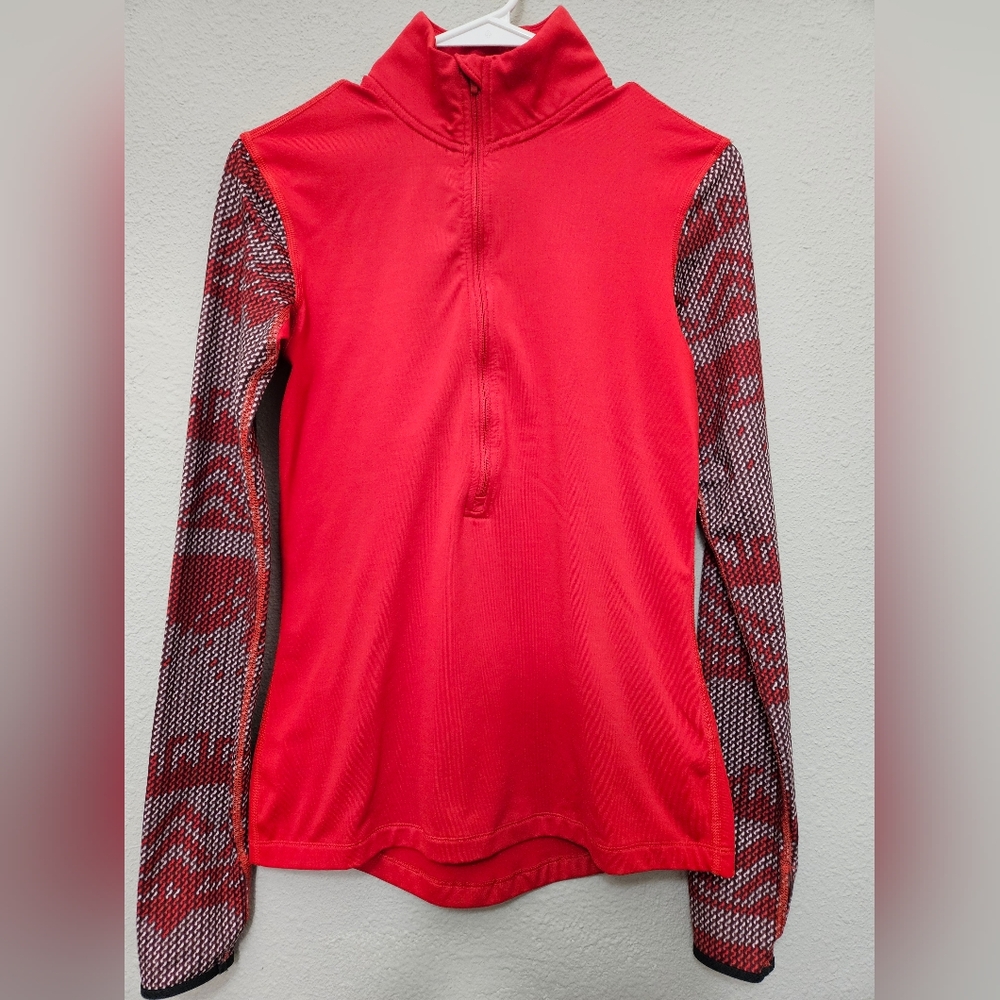 Nike Pro Dri Fit Small 1/2 Half Zip Red Geometric Sleeve Pullover Top Running